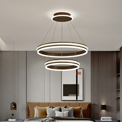 Contemporary Style Ring Metal Multi-Layer Chandelier Wrought Iron Ceiling Plate Acrylic Lampshade Dining Room Lighting