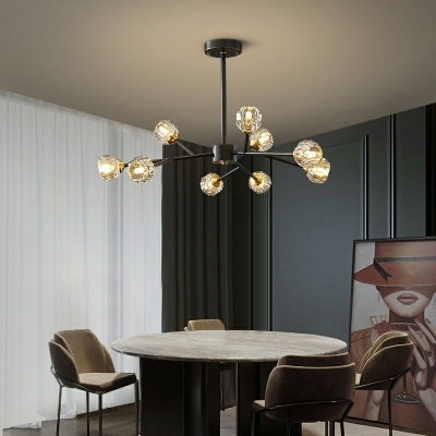 Faceted-Cut Crystal Ball Chandelier Postmodern Living Room Ceiling Chandelier in Black