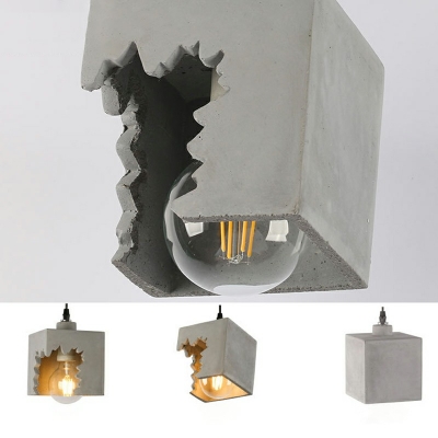 Geometric Pendant Lamp Cement Single Head Hanging Light in Grey for Children Room