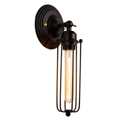 Industrial Iron Tubular Cage Single Light 11.5 Inchs Height Black LED Wall Sconce for Corridor