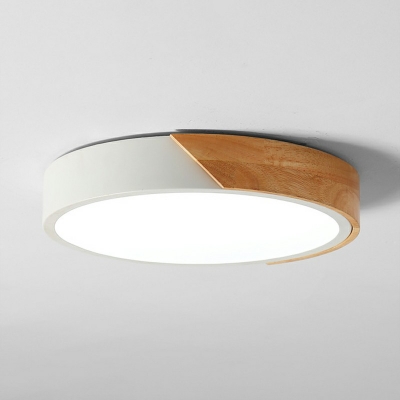Macaron LED Flush Mount Light Asian Style Wood Acrylic in White Light Ceiling Lamp for Bedroom