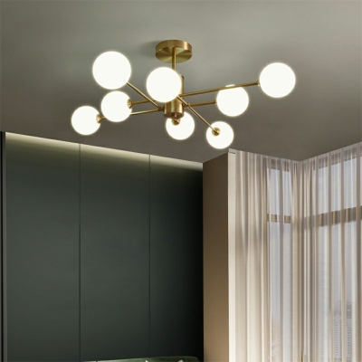 Minimalism 3/6/8 Lights Gold Metal Ceiling Lamp Sphere Glass Shade Bedroom Semi Flush Mount Light