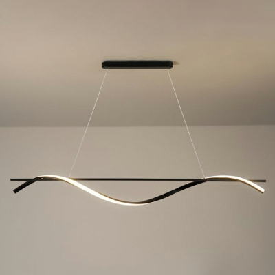 Minimalist Dining Room Metal Black Island Pendant Linear Wave Design LED 47.5 Inchs Height Island Light