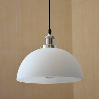Modern Hanging Fixture with 1 Light Dome Shade Cream Glass Ceiling Mount Single Pendant for Living Room