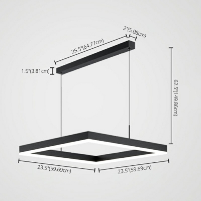 Multi Light Pendant Adjustable Height Squar LED Pendant Light Aluminum Hoops Chandelier for Dining Room Kitchen Restaurant