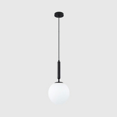 Opaline Glass Ball Pendant Light Kit Simple Single Milk Glass Suspension Lamp with 59 Inchs Height Adjustable Cord