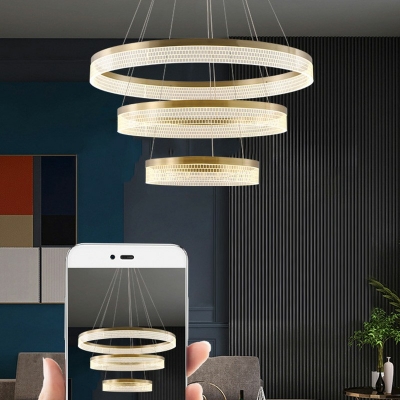 Postmodern Living Room Stainless Steel Ring Chandelier with Acrylic Lampshade Dining Room Lighting