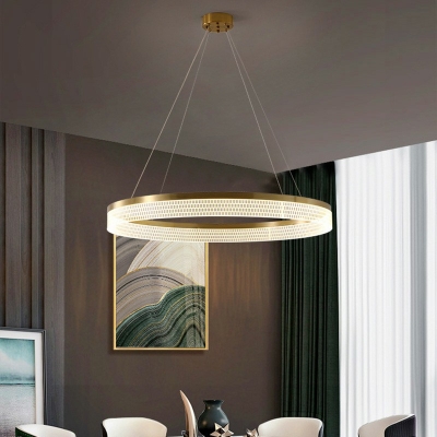 Postmodern Living Room Stainless Steel Ring Chandelier with Acrylic Lampshade Dining Room Lighting