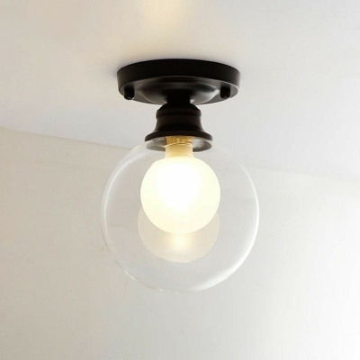 Simplicity Ceiling Light with 1 Bi-Bulb Glass Globe Shade Black Flush Mount Ceiling Fixture for Hallway