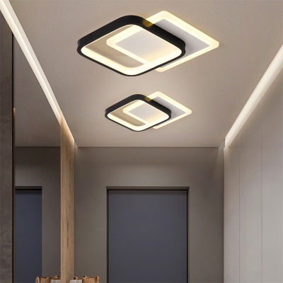 Simplicity Linear Design Semi-Flushmount Light Modern Geometric Black-White Arcylic LED Ceiling Light in Natural Light