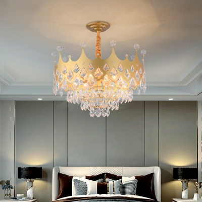 Tiered Pendant Chandelier Contemporary Crown Crystal Gold Ceiling Suspension Lamp