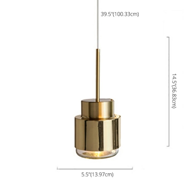 1 Light Brass Cylindrical Shape Pendant Light Hanging Lights for Dining Room