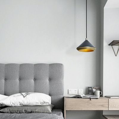 1-Light Cone Metal Shade Hanging Light Mini Suspension Lamp for Bedroom