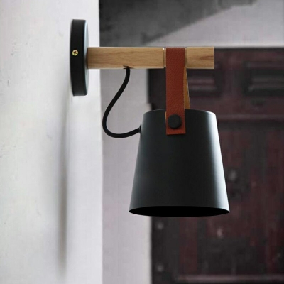 1 Light Tapered Wall Mounted Lamps Modern Wood Wall Sconce with Belt for Bedroom