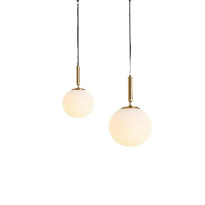 59 Inchs Height Cord Minimalist Living Room Pendant White Glass Globe 1-Head Hanging Lamp