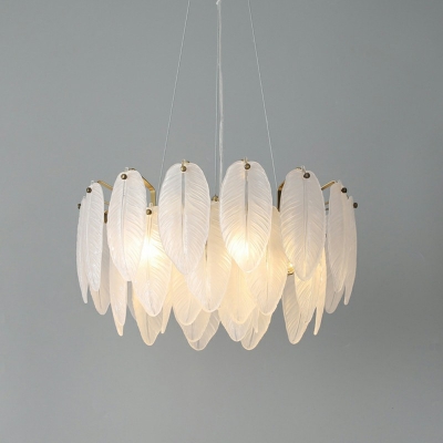 Clear Textured Glass Leaf Chandelier Contemporary Hanging Light Kit in Gold
