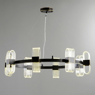 Dusty Clear Geometric Hanging Chandelier Post Modern Acrylic Suspended Light in Black