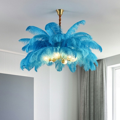 Feather Layers Pendant Chandelier Contemporary 6 Head Hanging Ceiling Light for Bedroom