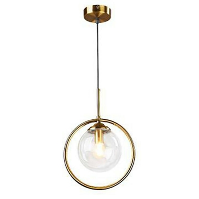 Glass Ball Pendant Light Kit Simple Single Glass Suspension Lamp with Metal Ring Stand