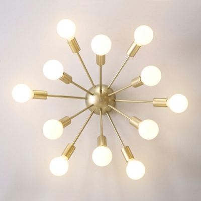 Industrial Style 12 Lights Hedgehog Shaped Metal Semi Flush Mount Lamp for Living Room Bedroom