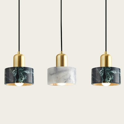 Marble Round Wall Hanging Light Postmodern 1 Head Brass Pendant for Bedroom