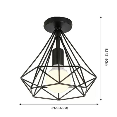 Metal Diamond Cage Ceiling Mount Light Fixture Industrial 1 Bulb Ceiling Lamp
