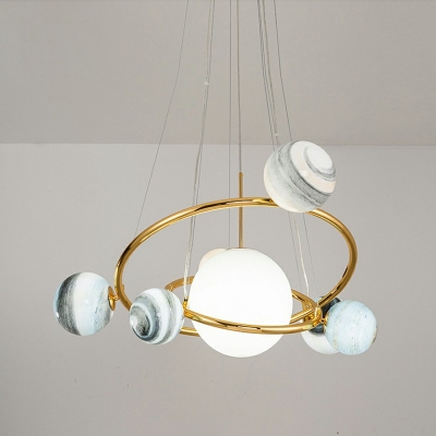 Mid Century Modern Ceiling Light Globe Planet Lights Gold Semi Flush Lighting for Children's Bedroom