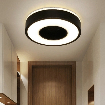 Minimalist Black/White Finish LED Close to Ceiling Light Acrylic Full Moon Flush Mounted Lamp Bedroom
