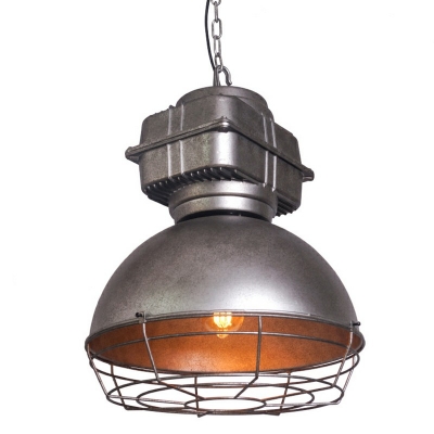Retro Hanging Light with Iron Wire Cage Shade Industrial Style 1 Bulb Lighting Fixture in Grey for Corridor Aisle