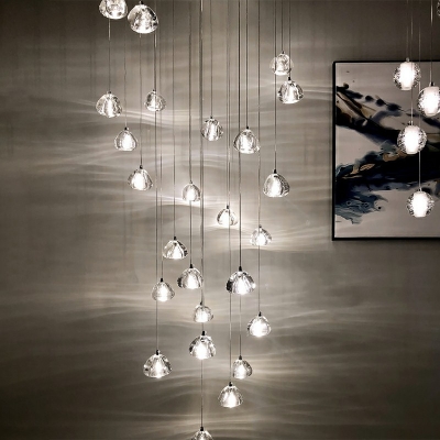 Rock Shaped Clear Crystal Suspension Lamp Simplicity LED 59 Inchs Height Multi Pendant Light Fixture