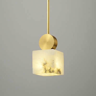 Stone Pendant Metal Single Bulb Dining Room Hanging Light with 39 Inchs Height Adjustable Cord in Brass