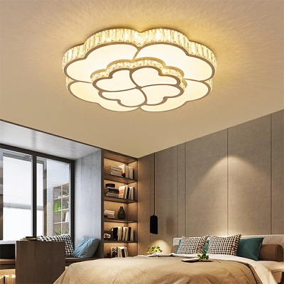 White Flower Ceiling Mount Light Fixture Modern Crystal LED Ceiling Lighting for Living Room