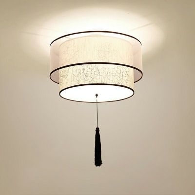 White Flush Mount Lamp Traditional Fabric 28 Inchs Height Ceiling Fixture for Bedroom
