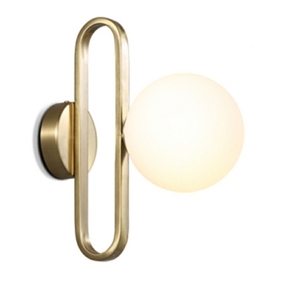 1 Light Glass Shade Wall Sconce Nordic Style 12 Inchs Height Oval Golden Arm Sconce Light for Bedroom