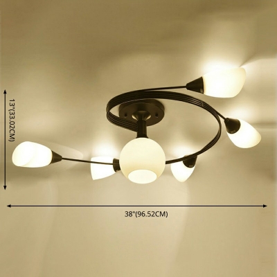 4/6 Heads White Glass Lamp Swooping Arm Living Room Semi Flush Mount Light