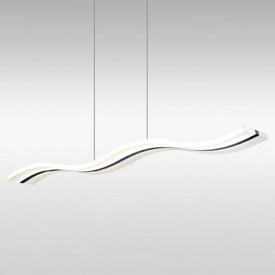 Acrylic White Linear Island Light Modern Dining Room Wave Design LED 39 Inchs Length Island Pendant