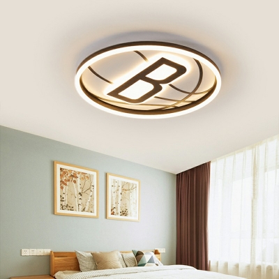 B Shape Ceiling Light LED Light Circle Acrylic Shade Flush Mount Ceiling Light for Children Bedroom for Black-White