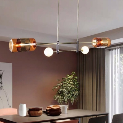 Bar Shaped Metal Island Light Minimal Brass LED 7 Inchs Height Hanging Pendant  for Office with Bottle and Glass Shade