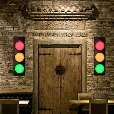 Black Metal Traffic Light Sconce Light Fixture Bar Restaurant Decoration Wall Lighting Ideas in White Light