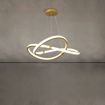 Crossed Metal Chandelier Modern Living Room Golden Linear LED Suspension Lighting
