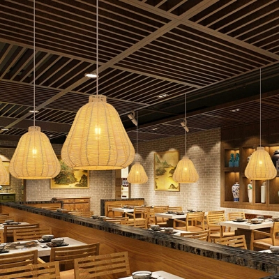 Curved Pendant Light Chinese Bamboo 1 Bulb Ceiling Suspension Lamp for restaurant Bar