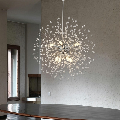 Dandelion Crystal Pendant Light with 79.5 Inchs Height Adjustable Cord Home Decoration Lighting Fixture for Dining Room
