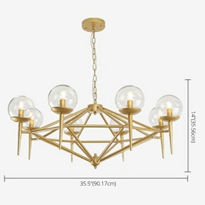 Globe Chandelier Contemporary Pendant Light with 19.5 Inchs Height Adjustable Chain in Brass with Glass Shade