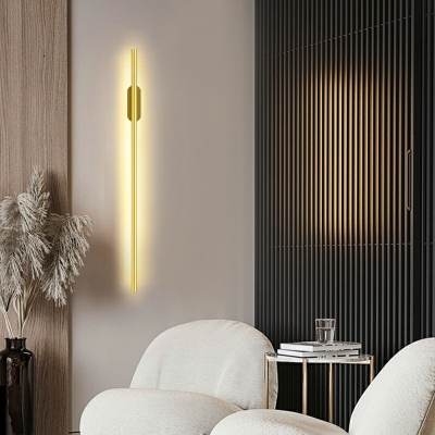 Gold Slim Stick Wall Mount Lighting 0.5 Inchs Wide Minimalist Metallic LED Hallway Surface Wall Sconce