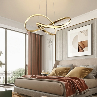 Gold Twisting Metal Pendant Lamp Simplicity LED Ceiling Chandelier Light with Arcylic Shade