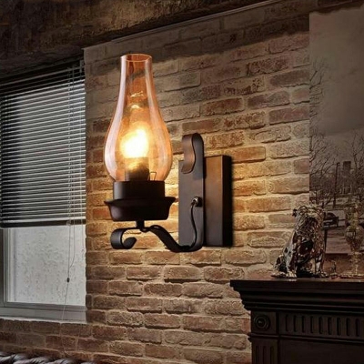 Kerosene Wall Lamp Metal and Clear Glass Single Light Up Lighting Vintage Style Wall Sconce for Hallway