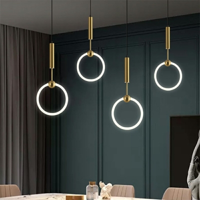 Minimal LED Pendant Lamp Gold Ring 22.5 Inchs Height Hanging Light with Metal Shade for Living Room