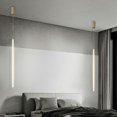 Minimalism Style LED Hanging Light Tube Aluminum Suspension Lamp for Kitchen Bar in Gold
