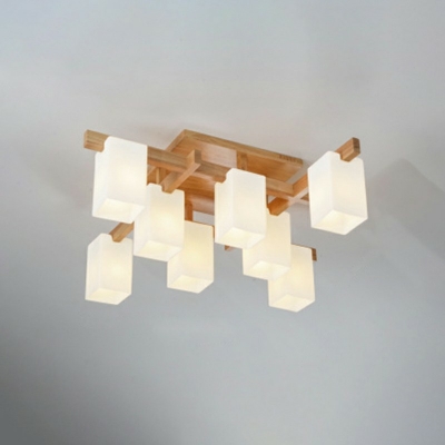 Modern Ceiling Light Glass Shade Wooden Ceiling Mount Semi Flush Mount for Living Room