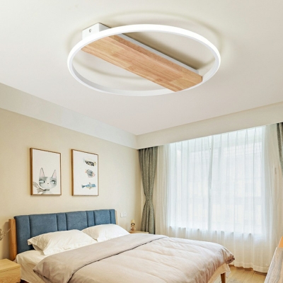 Nordic Circle Flush Ceiling Light Wooden Bedroom Metal Shade 1.5 Inchs Height LED Flushmount Lighting